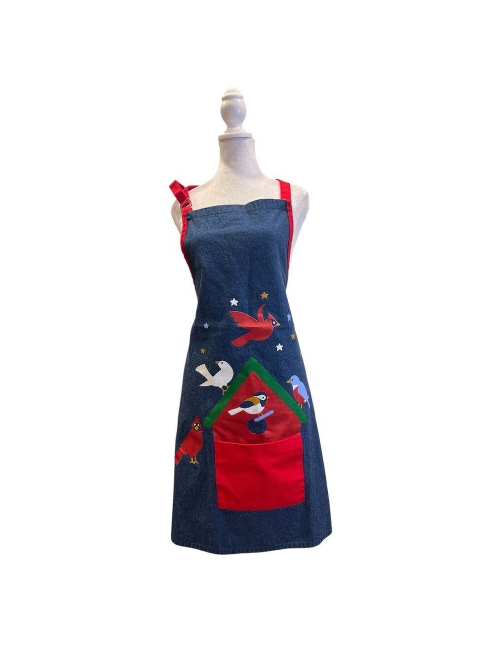 Hatley One Size Denim Apron Birdhouse Print Made in Canada Cottage Kitchen